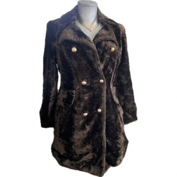 VTG 1960 / 1970 | S | Classic Mod Double-Breasted Faux Fur Glamour Long Coat - Picture 12 of 17